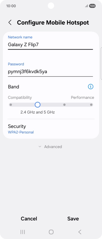 Press the field below 'Network name' and key in the required name.