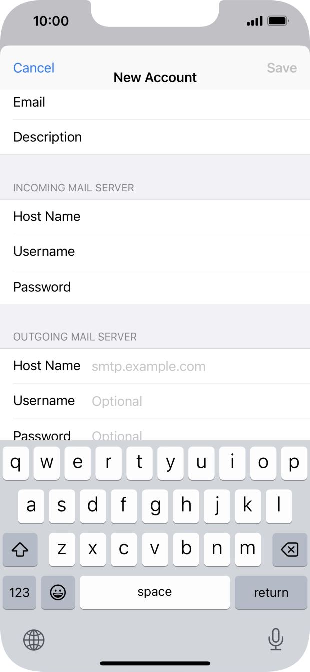 Press Host Name and key in the name of your email provider's outgoing server. Press Host Name and key in the name of your email provider's outgoing server.