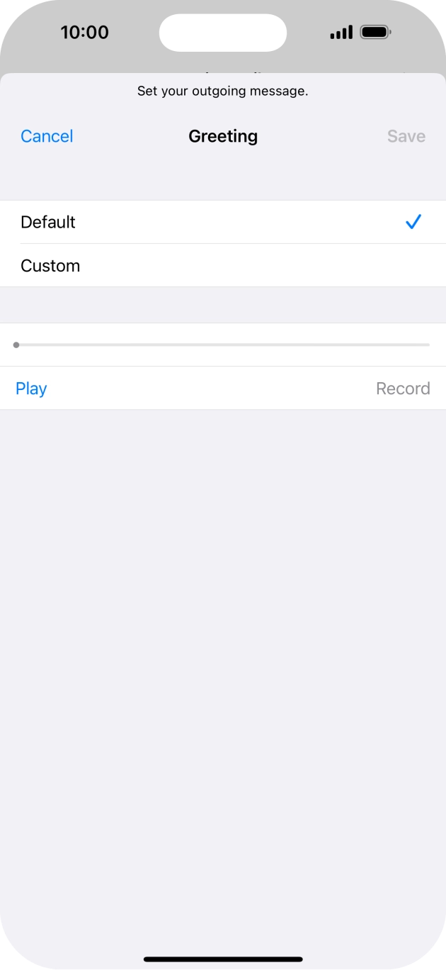 Press Default to select the default greeting. Press Default to select the default greeting.