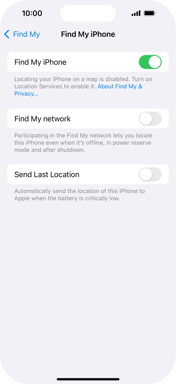 Press the indicator next to 'Find My network' to turn the function on or off. If you turn on the function, you need to follow the instructions on the screen to finish the activation.