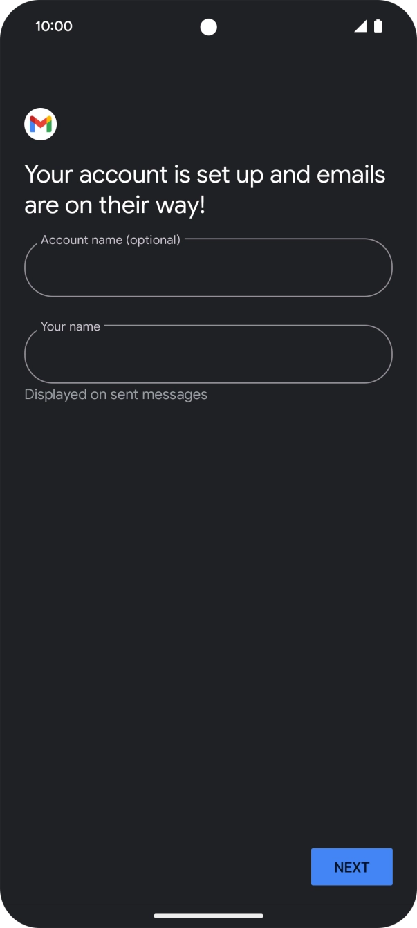 Press the field below 'Account name (optional)' and key in the required name. Press the field below 'Account name (optional)' and key in the required name.