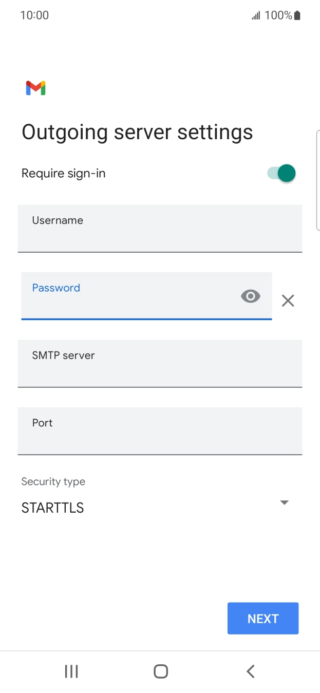 Press the field below 'SMTP server' and key in the name of your email provider's outgoing server.