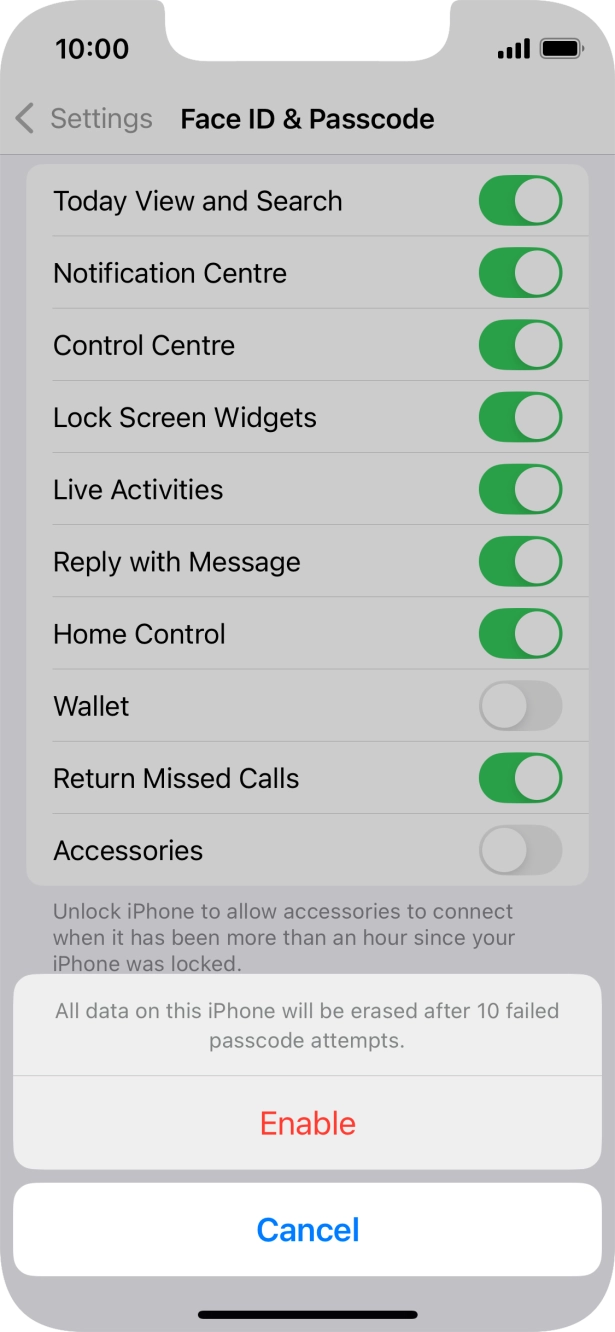 If you turn on the function, press Enable. If you turn on the function, press Enable.