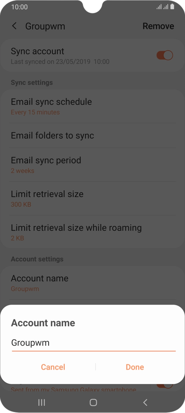 Key in the required name for the email account and press Done. Key in the required name for the email account and press Done.