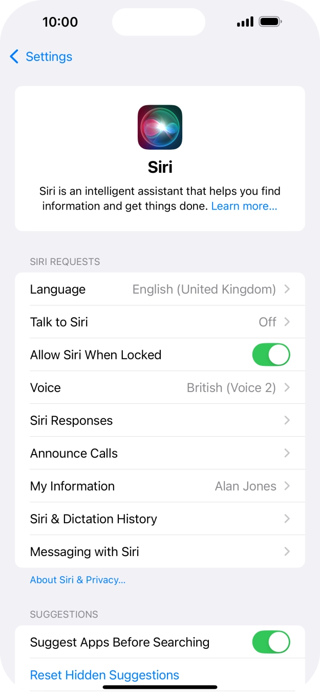 Press the indicator next to 'Allow Siri When Locked' to turn the function on or off.