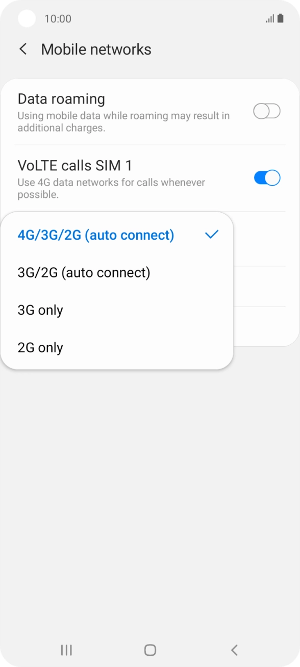 Press the required network mode.