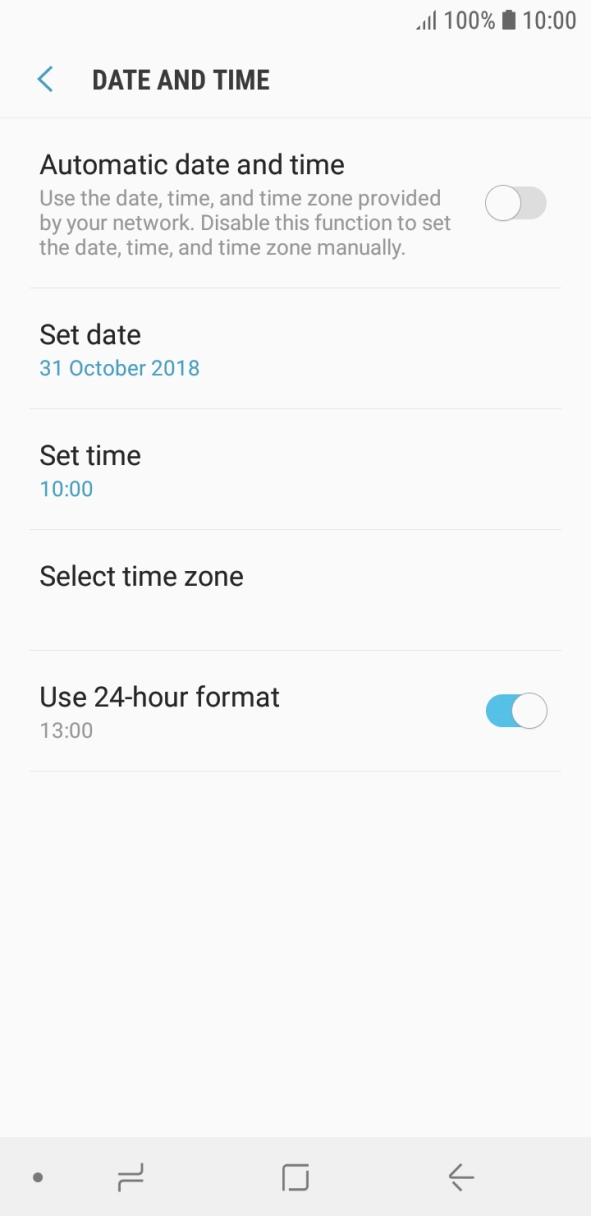 Press the indicator next to 'Automatic date and time' to turn on the function.