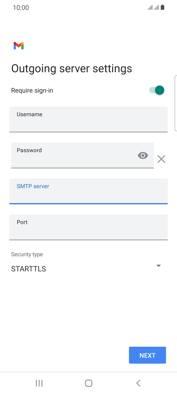 Press the field below 'Port' and key in 25. Press the field below 'Port' and key in 25.