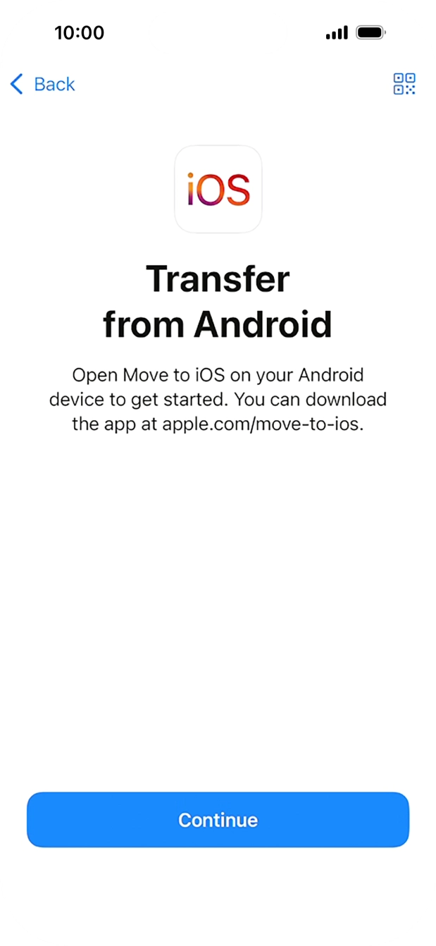 To transfer content to your phone, you need to install the app 'Move to iOS' on the Android phone. When the app is installed, press Continue.