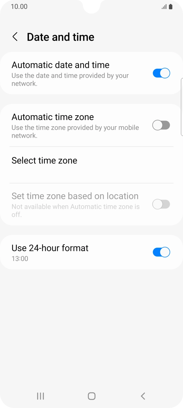 Press the indicator next to 'Automatic time zone' to turn on the function.