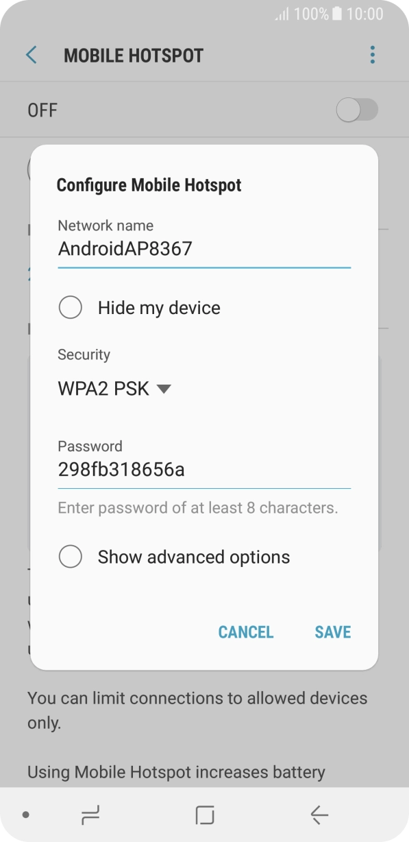 Press the field below 'Network name' and key in the required name. Press the field below 'Network name' and key in the required name.