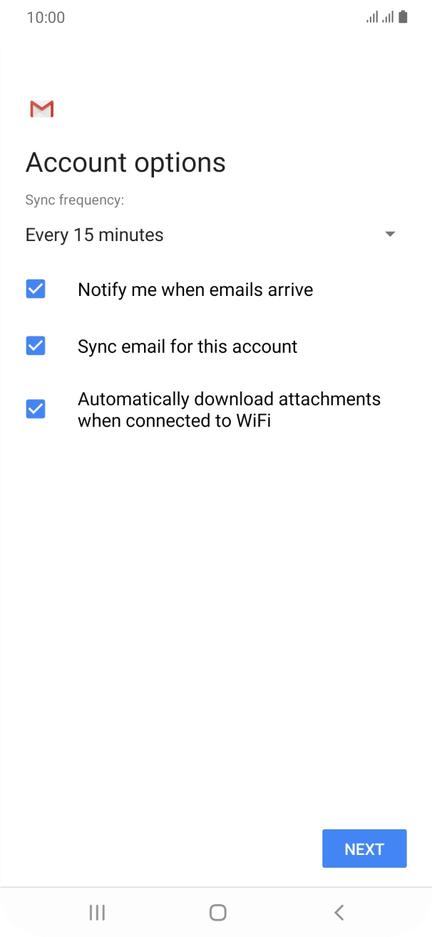 If this screen is displayed, you email account has been recognised and set up automatically. Follow the instructions on the screen to key in more information and finish setting up your phone.