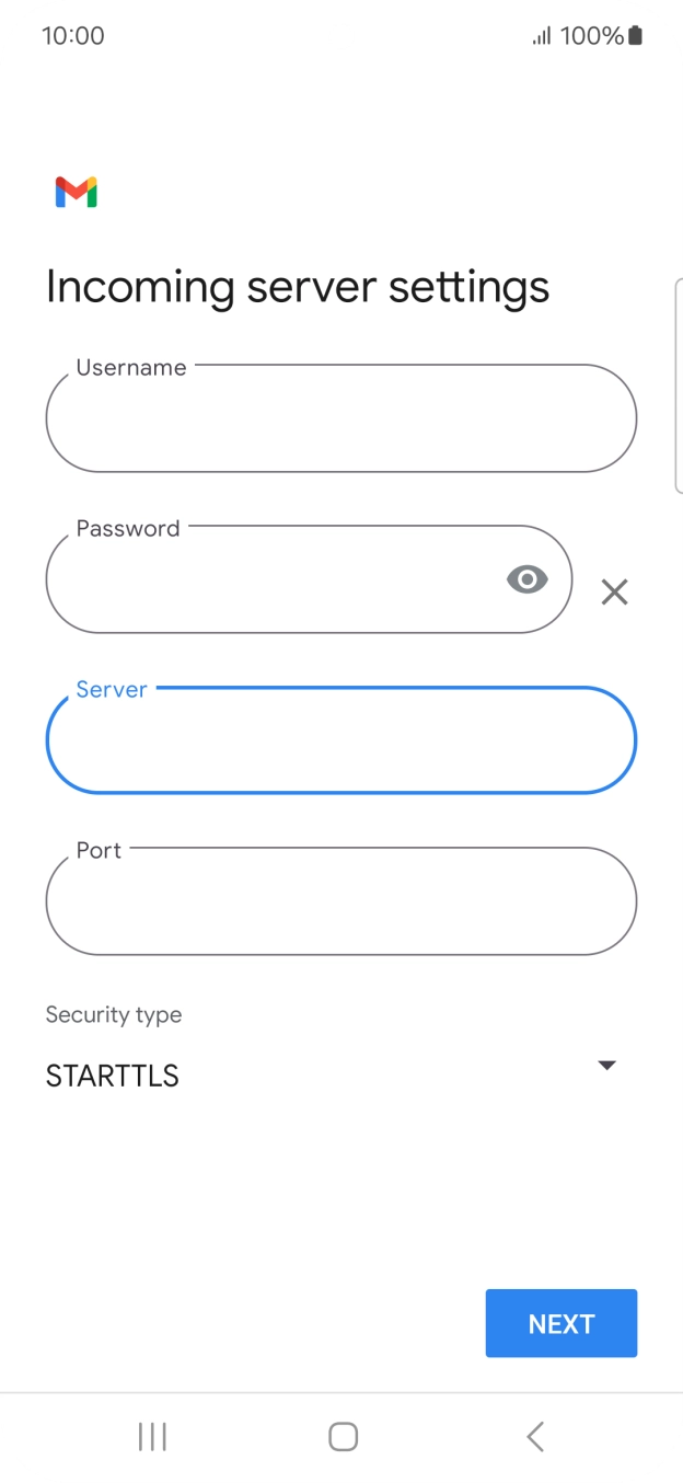 Press the field below 'Port' and key in 993. Press the field below 'Port' and key in 993.