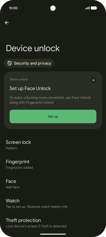 Press Screen lock and key in the additional lock code you created earlier.