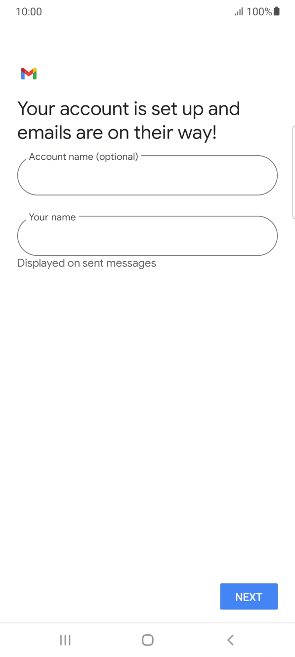 Press the field below 'Account name (optional)' and key in the required name. Press the field below 'Account name (optional)' and key in the required name.