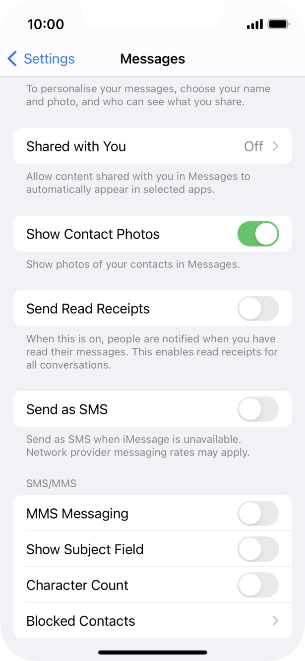 Press the indicator next to 'Send as SMS' to turn the function on or off.