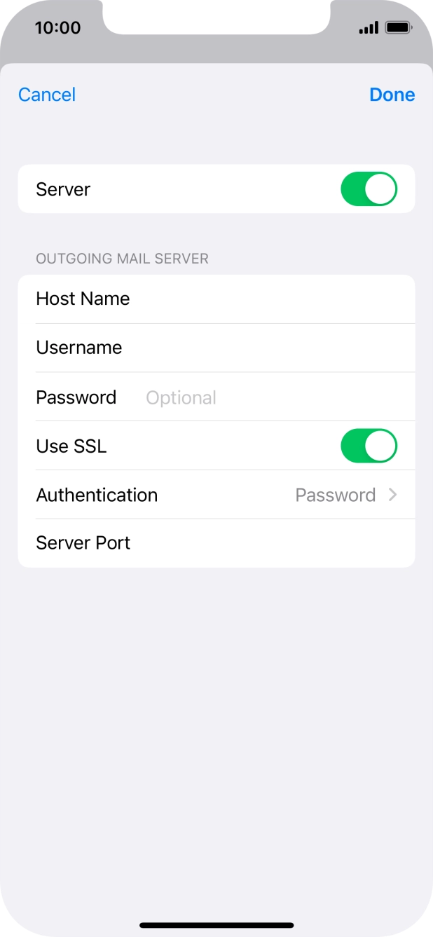 Press the indicator next to 'Use SSL' to turn off the function. Press the indicator next to 'Use SSL' to turn off the function.