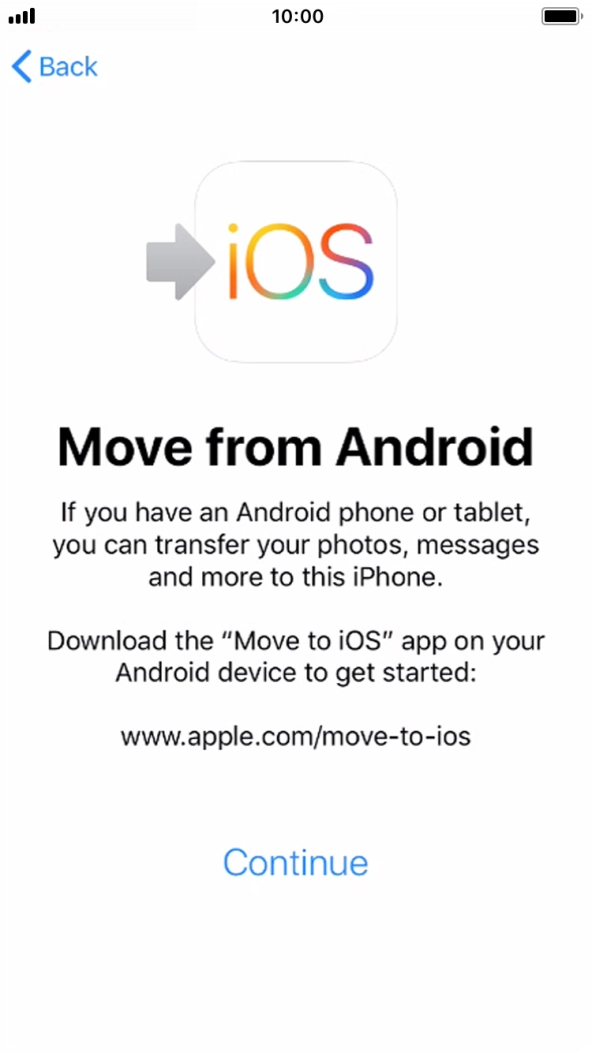 To transfer content to your phone, you need to install the app 'Move to iOS' on the Android phone. When the app is installed, press Continue.