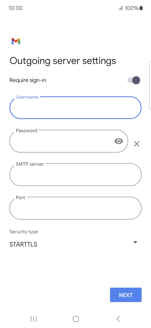 Press the field below 'Password' and key in the password of your email provider's outgoing server. Press the field below 'Password' and key in the password of your email provider's outgoing server.
