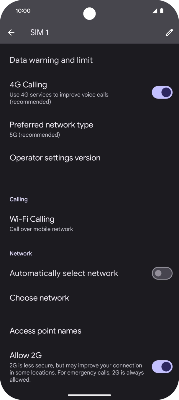 Press the indicator next to 'Automatically select network' to turn on the function. Press the indicator next to 'Automatically select network' to turn on the function.