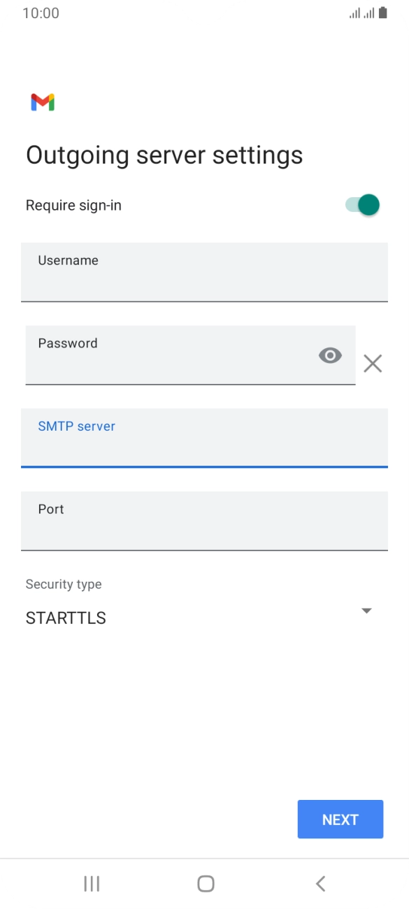 Press the field below 'Port' and key in 25. Press the field below 'Port' and key in 25.