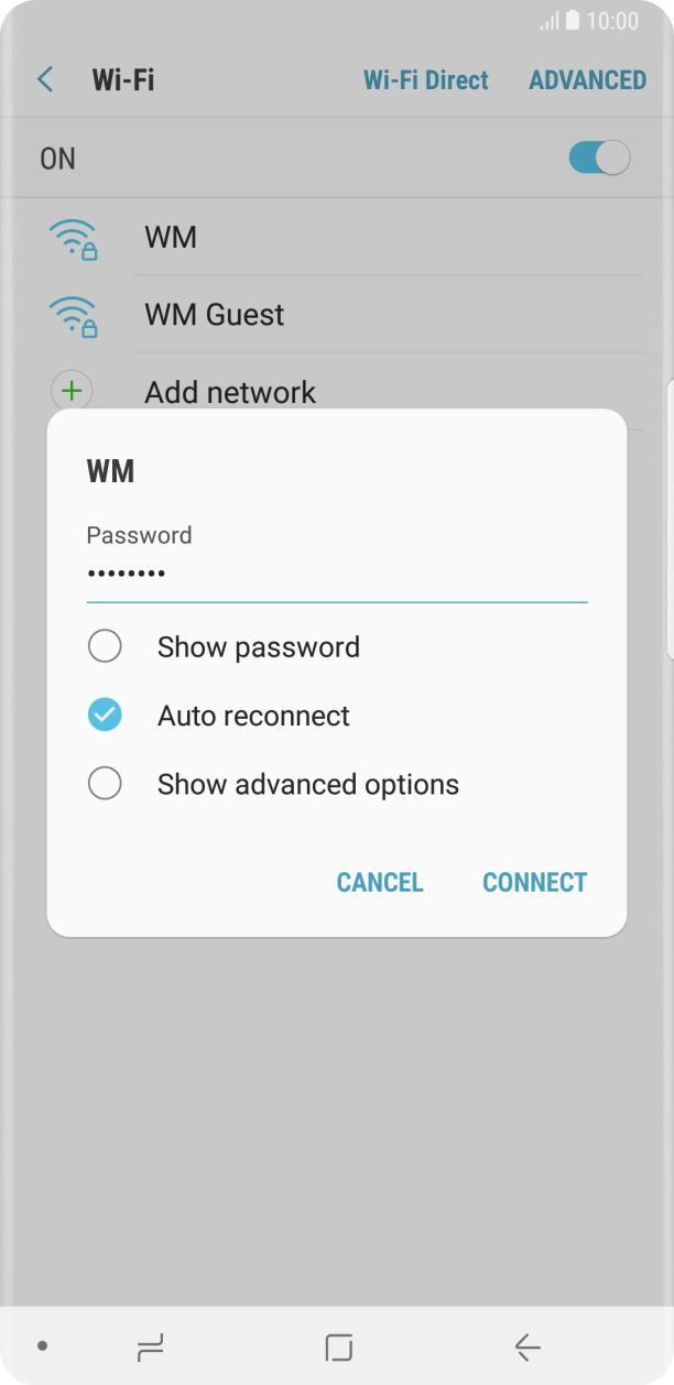 Key in the password for the WiFi network and press CONNECT.