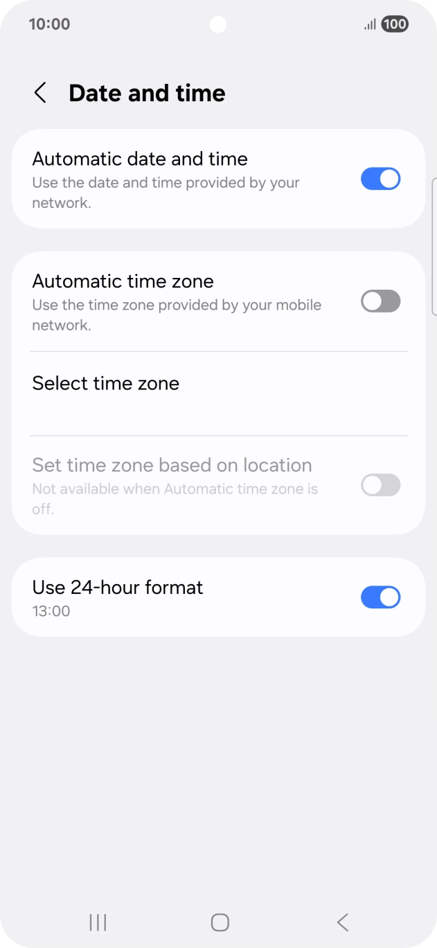 Press the indicator next to 'Automatic time zone' to turn on the function.