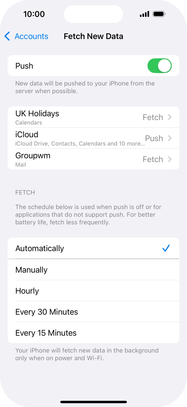 Press the indicator next to 'Push' to turn the function on or off. Press the indicator next to 'Push' to turn the function on or off.