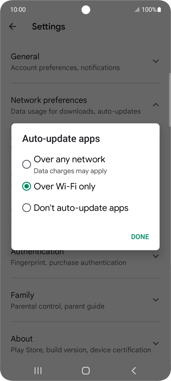 To turn on automatic update of apps using mobile network, press Over any network. To turn on automatic update of apps using mobile network, press Over any network.