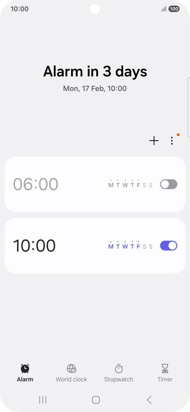 Press the indicator next to the required alarm to turn the alarm on or off.