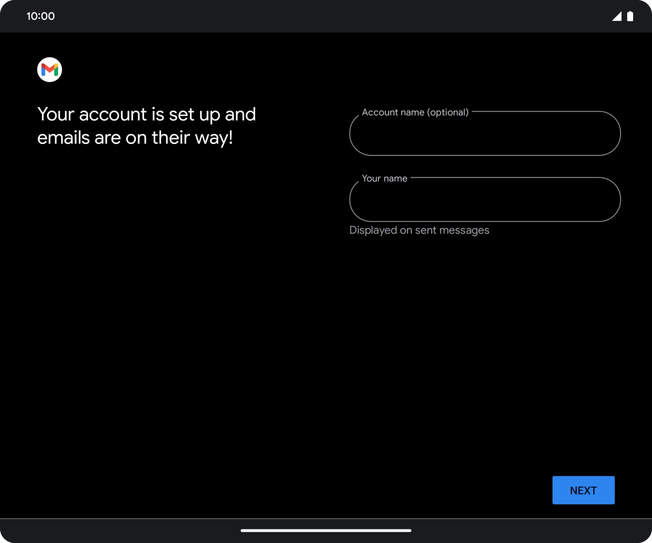 Press the field below 'Account name (optional)' and key in the required name. Press the field below 'Account name (optional)' and key in the required name.