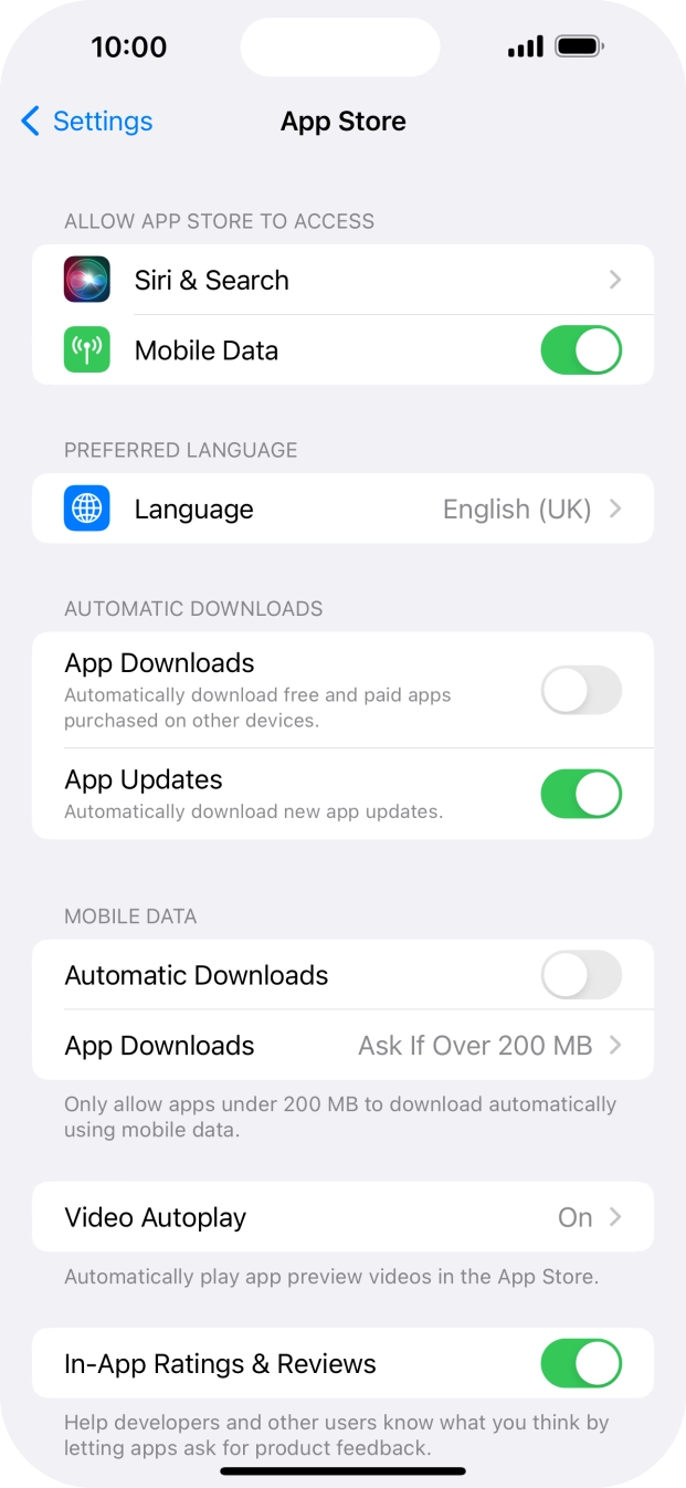 Press the indicator next to 'App Updates' to turn the function on or off.