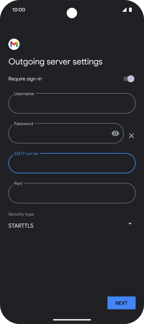 Press the field below 'Port' and key in 587.