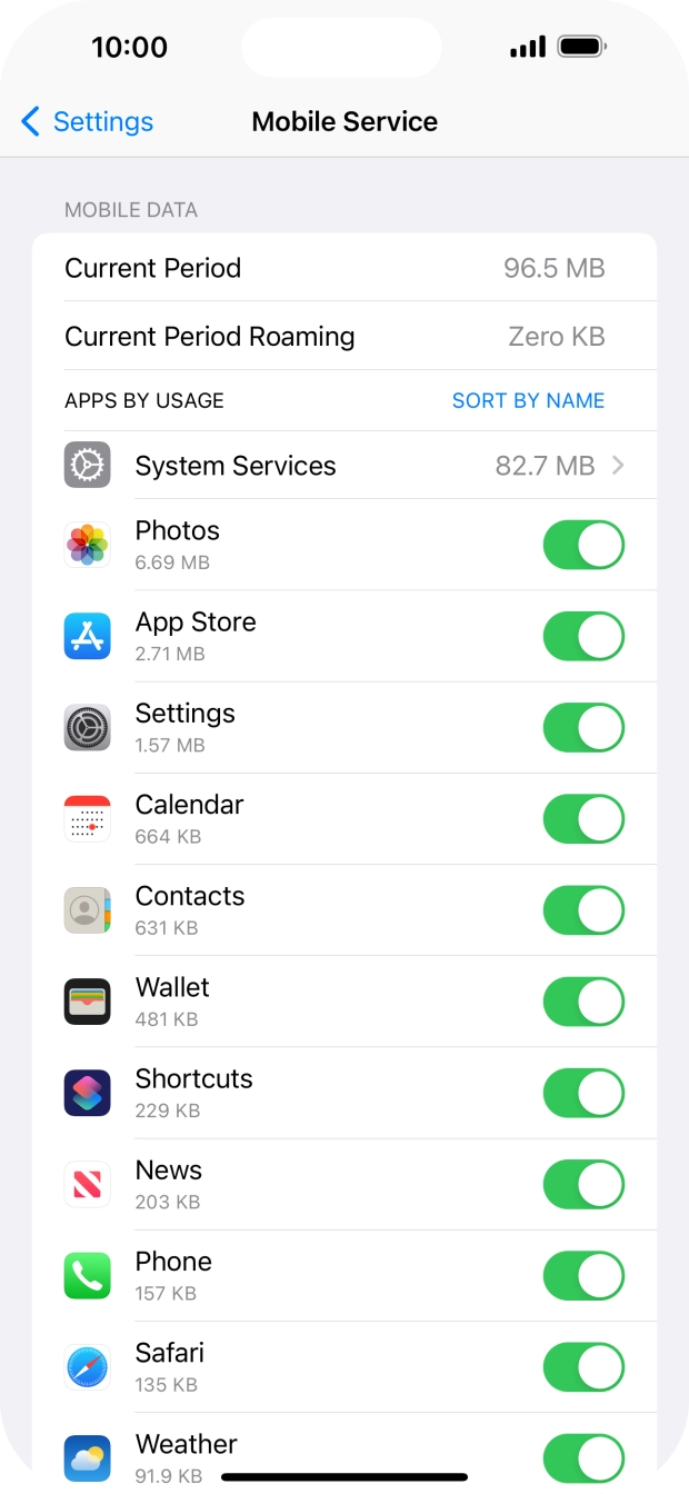 Press the indicators next to the required applications to turn the function on or off. Press the indicators next to the required applications to turn the function on or off.