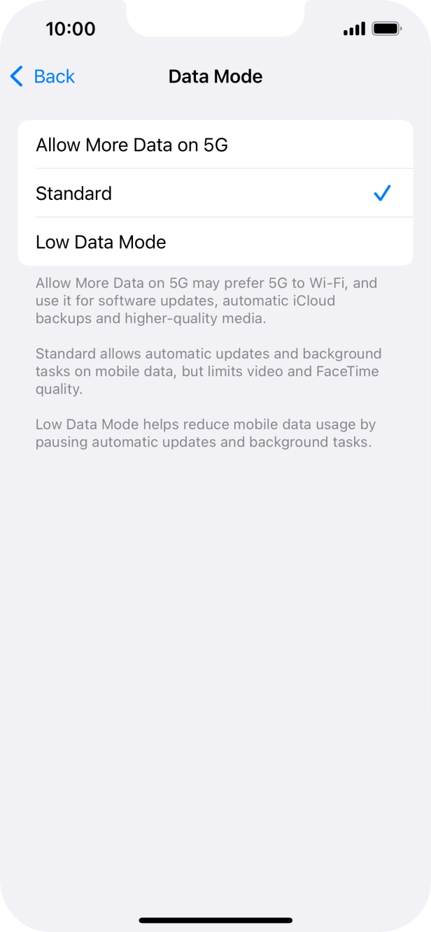 Press the required setting. Press the required setting.