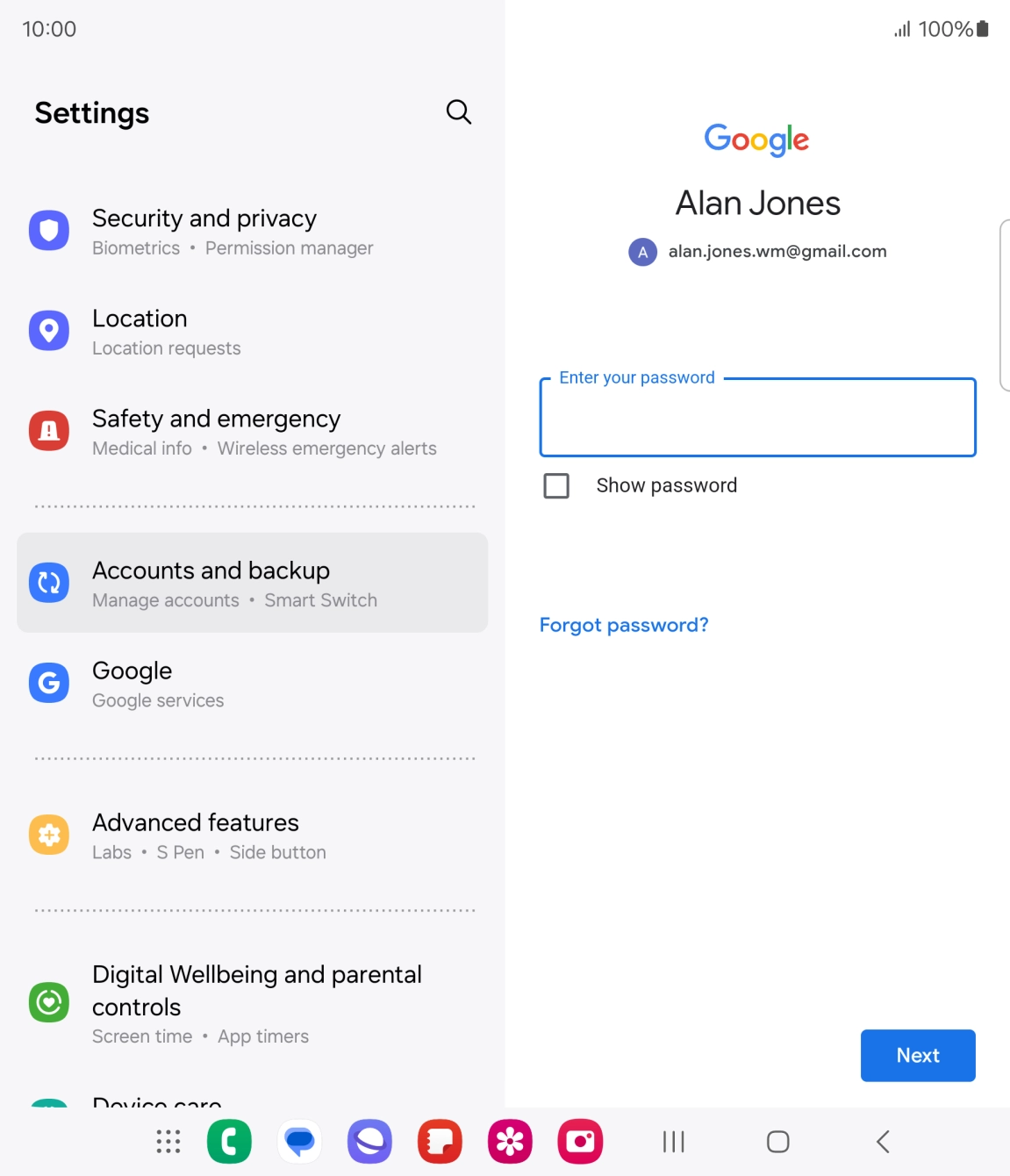 Press the field below 'Enter your password' and key in the password for your Google account.