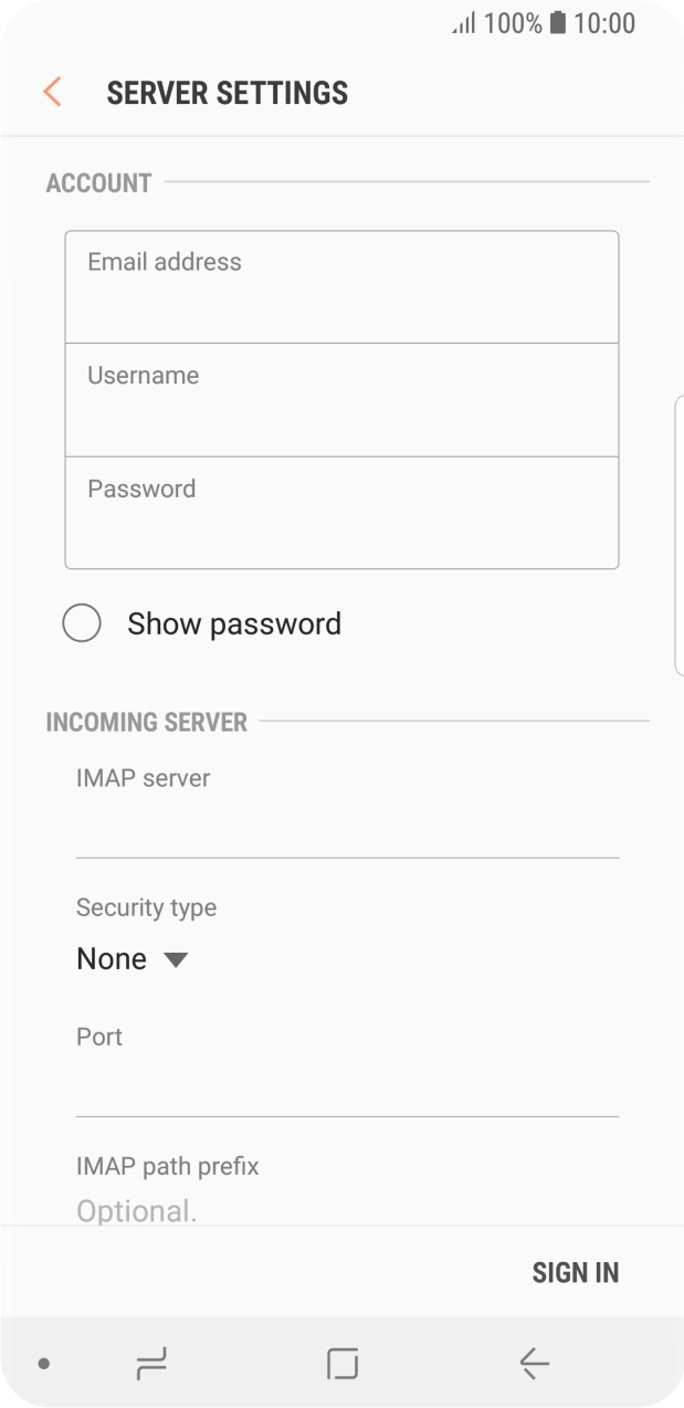 Press the field below 'Username' and key in the username for your email account. Press the field below 'Username' and key in the username for your email account.