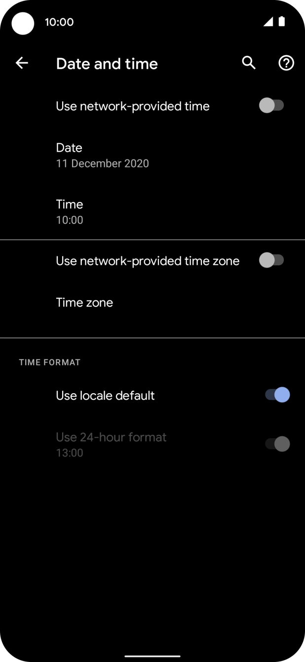 Press the indicator next to 'Use network-provided time' to turn on the function.