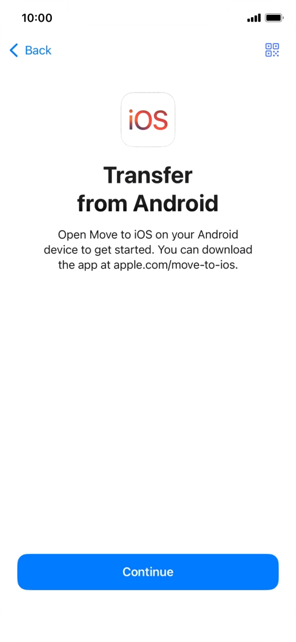 To transfer content to your phone, you need to install the app 'Move to iOS' on the Android phone. When the app is installed, press Continue.
