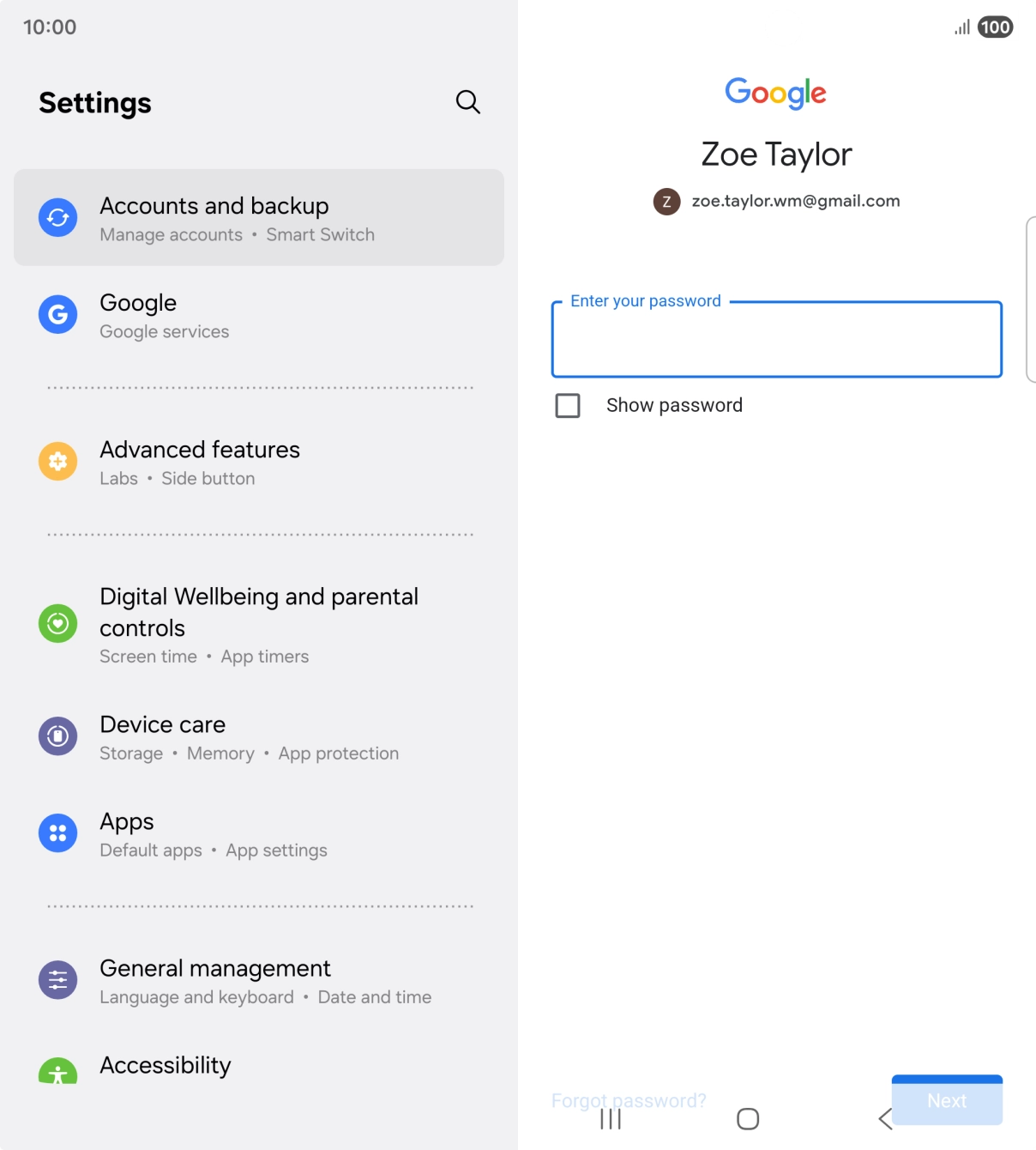 Press the field below 'Enter your password' and key in the password for your Google account.