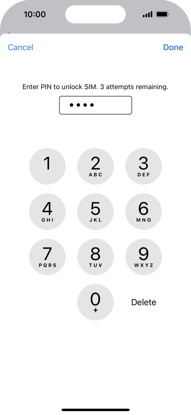 Key in your SIM PIN and press Done. The default SIM PIN is 0000.