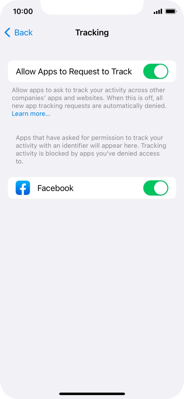 Press the indicator next to 'Allow Apps to Request to Track' to turn the function on or off.