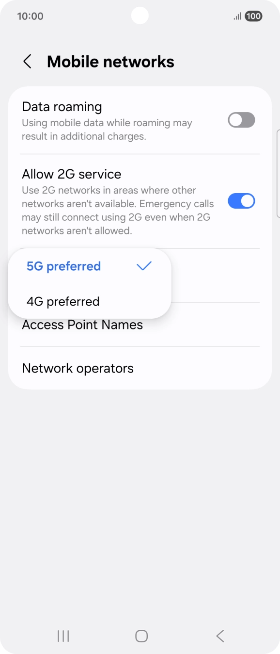 Press the required network mode.