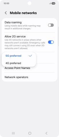 Press the required network mode.