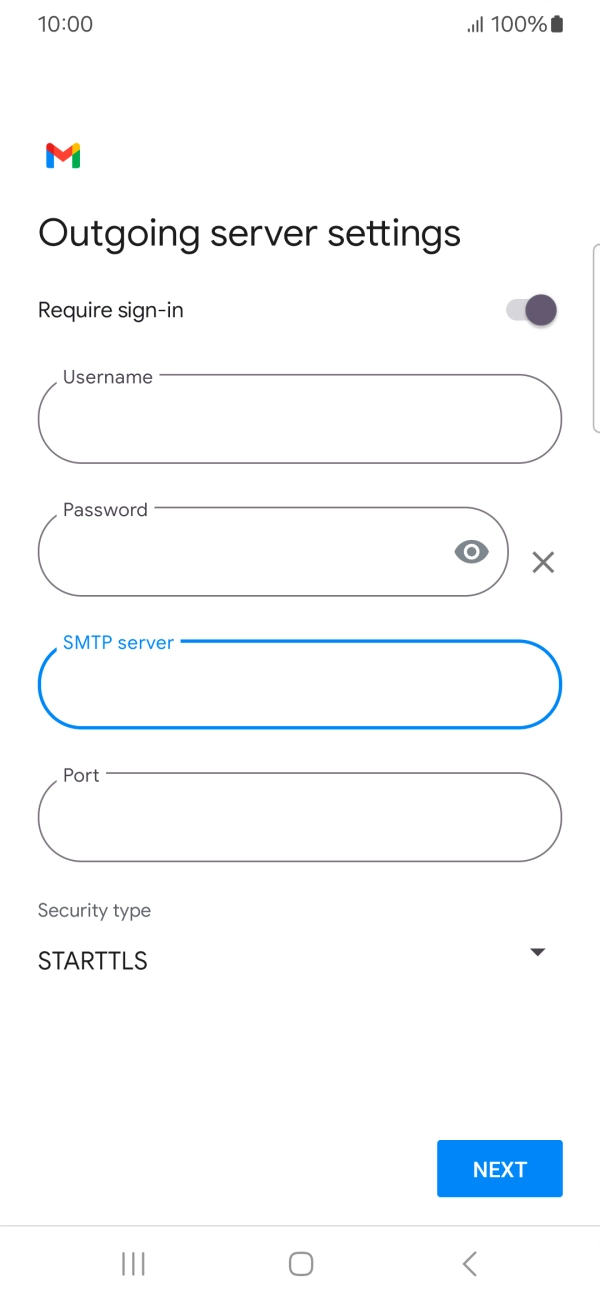 Press the field below 'Port' and key in 587.