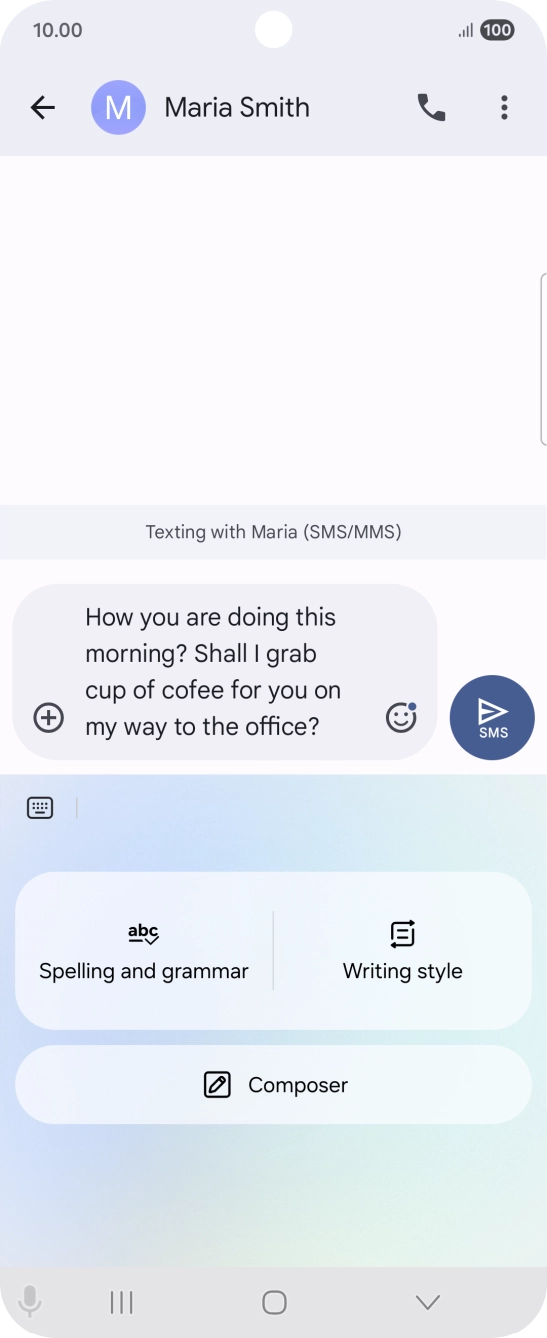 To change the writing style of your text, press Writing style and follow the instructions on the screen to use the function.