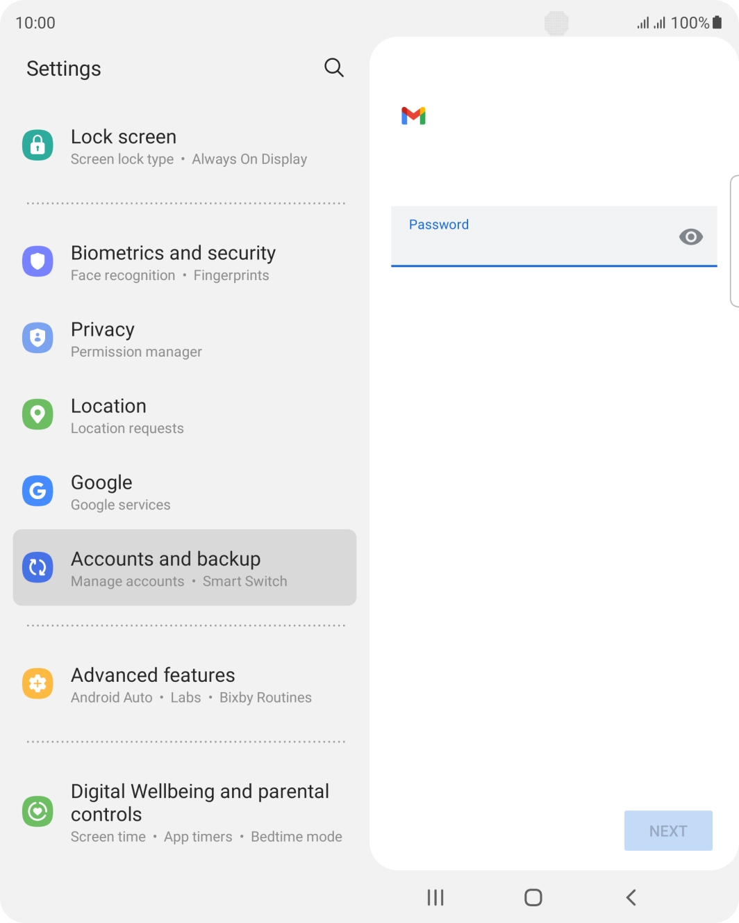 Press the field below 'Password' and key in the password for your email account.