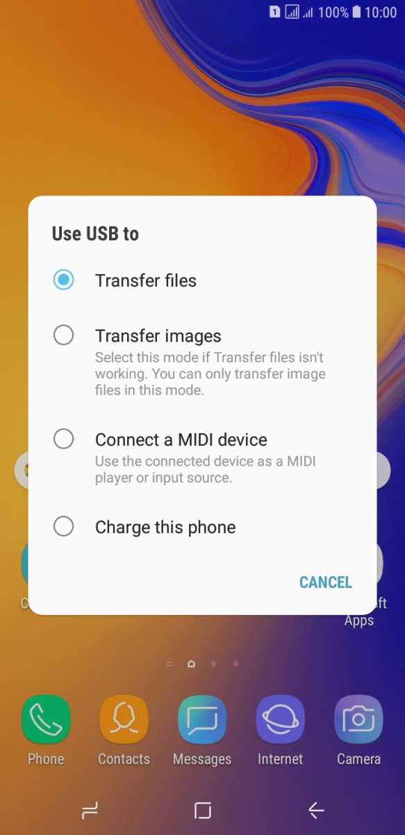 Press Transfer files to turn on the function. Press Transfer files to turn on the function.
