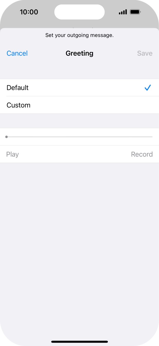 Press Default to select the default greeting. Press Default to select the default greeting.
