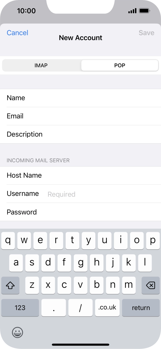 Press Username and key in the username for your email account.